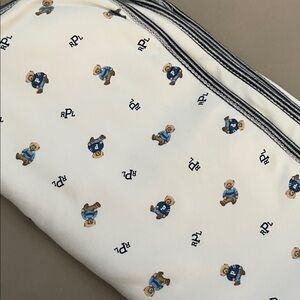 Ralph Lauren Cream Baby Blanket with Bear Motif